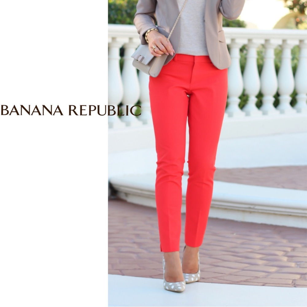 Banana Republic Coral Red Slim Ankle Pants